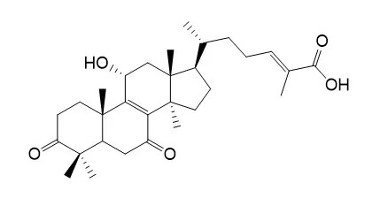 11alpha-hydroxy-3,7-dioxo-5alpha-lanosta-8,24(E)-dien-26-oic acid의 분자 구조식