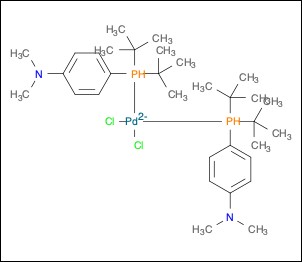  Bis(di-tert-butyl(4-dimethylaminophenyl)-phosphine)dichloropalladium(II)의 분자 구조식