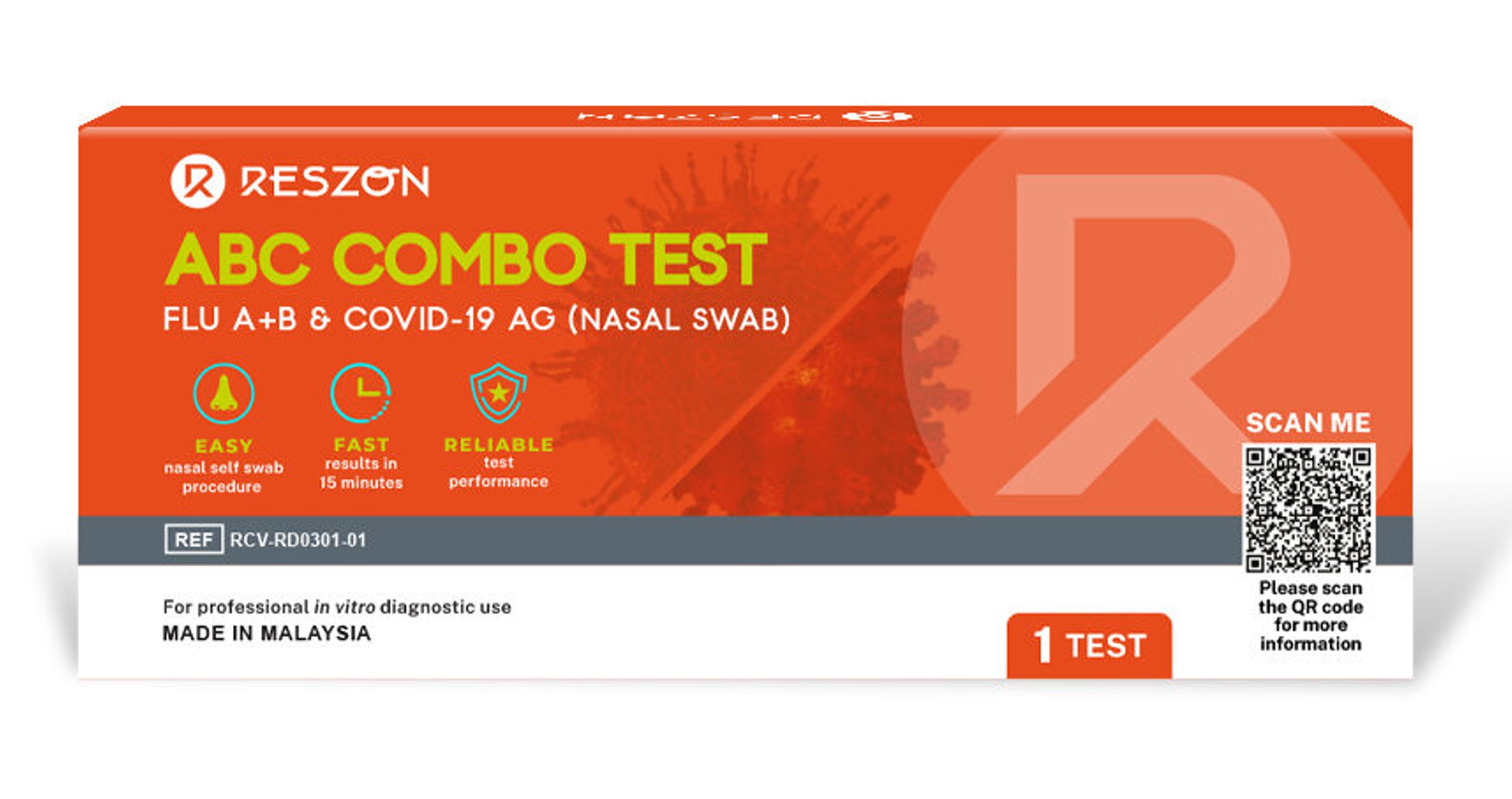 Reszon ABC Combo Test – Flu A+B & COVID-19 Ag (Nasal Swab)