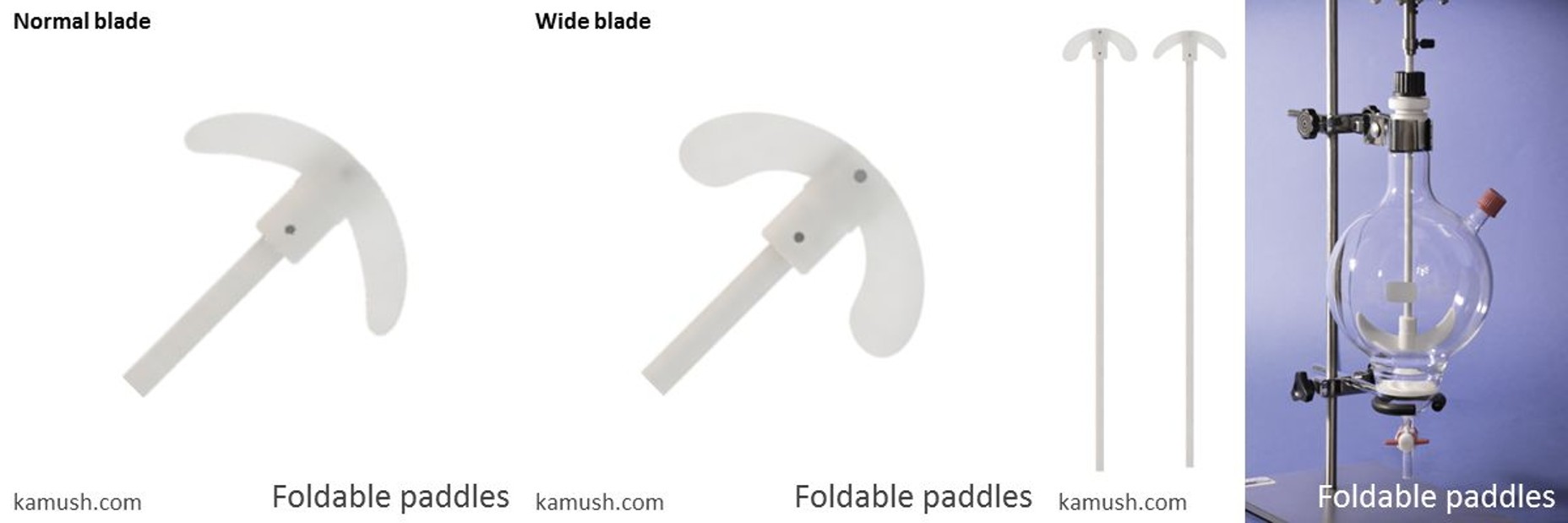 PTFE stirrer shafts with fixed and foldable paddles